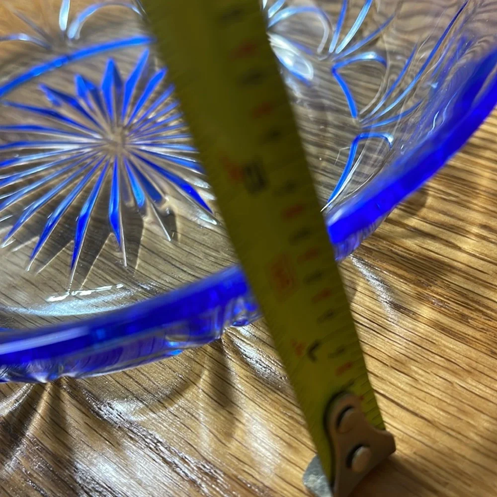 6 Blue Glass Bowls  with Sunburst Pattern for Dining